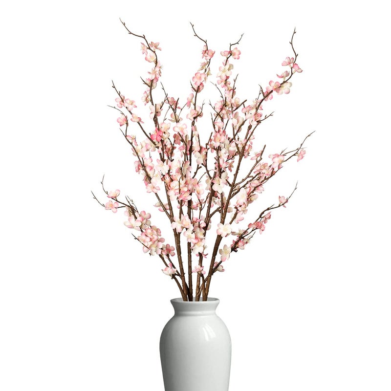 Ammyoo 4Pcs Cherry Blossom Branches Artificial Flowers for Spring Summer Indoor Decoration,Faux Long Stem Artificial Flowers for Wedding Home Office Bedroom Party Table Centerpieces Decor (Pink) - Image 1